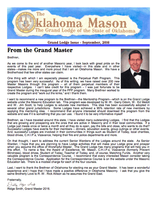 The Oklahoma Mason Magazine – Fall 2016 – Grand Lodge Electronic Edition